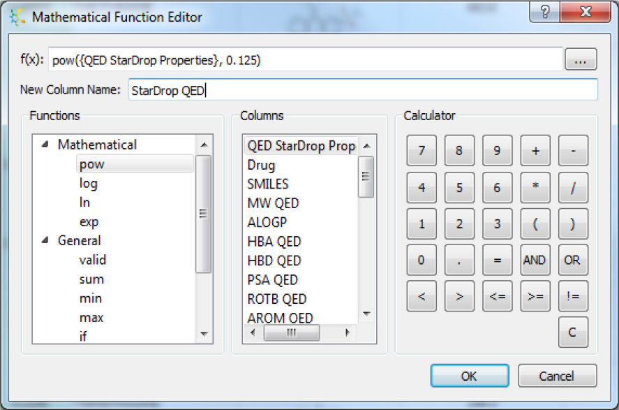Mathematical function editor for StarDrop screenshot
