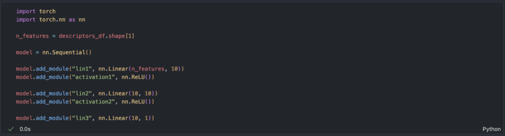 Code using PyTorch's sequential class.